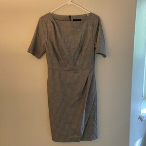 Banana Republic Fitted Work Dress 3/4 sleeve Black Plaid